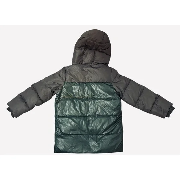 United Colors of Benetton Boys 7-8 Down Puffer Jacket Faux Fur Hood Green Grey - Picture 5 of 9